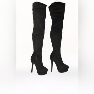 Suede Black Over the Knee Stiletto Boots
